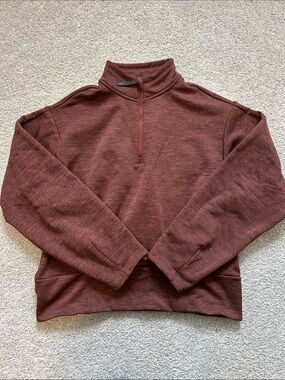 Athleta Mockneck Zip-Up Sweater in Heathered Brick Altitude Polartec SZ M EUC